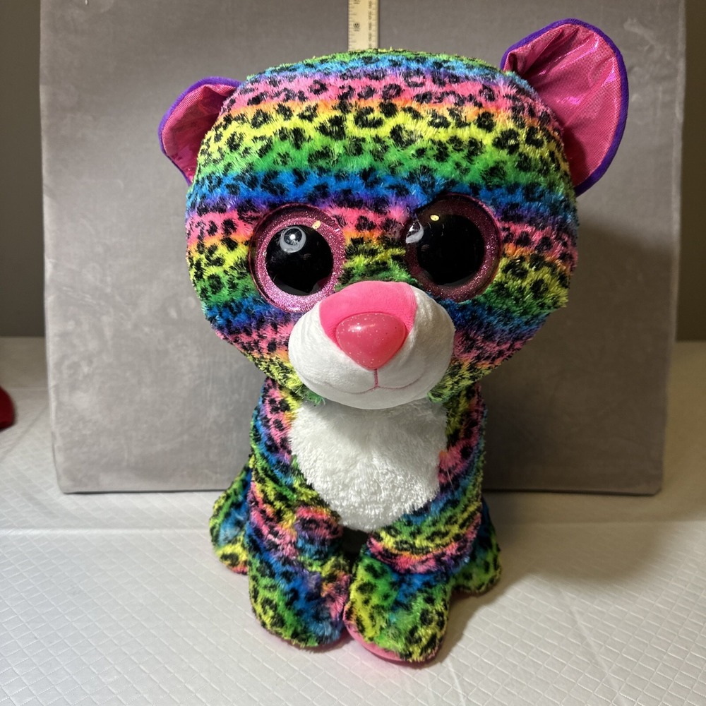 TY Silk Beanie Boos DOTTY the Leopard Rainbow 15 inch Boo Toy Plush